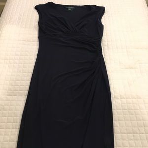 Navy Ralph-Lauren Knee Length Classic Sheath